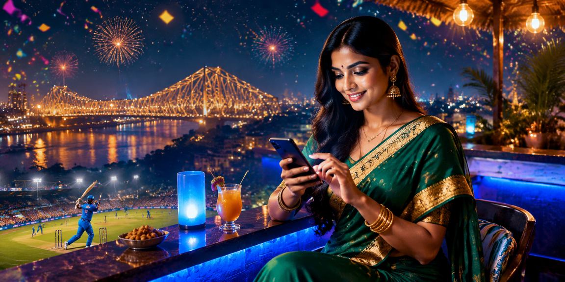 Kolkata Howrah Bridge with evening cricket betting scene